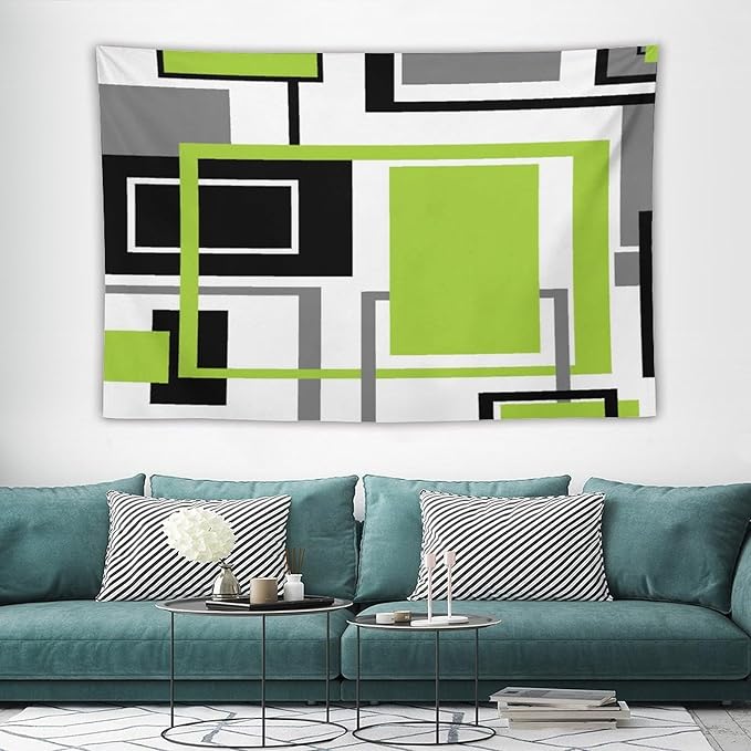 ZhiRain Modern Green Tapestry Wall Hanging Geometric Green Gray Black Tapestries Home Decor for Living Room Bedroom Farmhouse Apartment Dorm 60"x90"