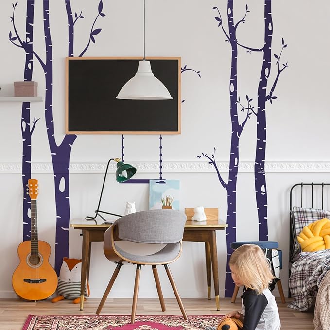 Yeysynana Large Tree Wall Decals Huge Size Birch Tree Forest Wall Art Peel and Stick DIY Wall Stickers for Nursery Kids Bedroom Living Room Wall Decor (Purple)