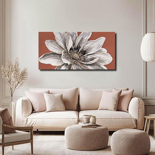 ZHENGYIN Hand-Painted White Flower Canvas Wall Art, Textured Floral Artwork, Modern Farmhouse Wall Decor for Bedroom Living Room Entryway, 20×40 in
