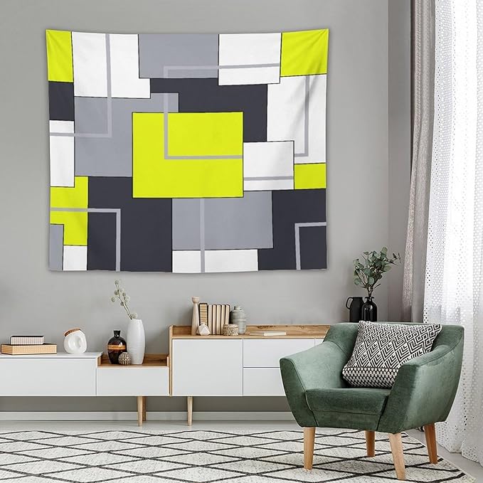 ZhiRain Yellow Gray Tapestry Wall Hanging Modern Black White Geometric Abstract Aesthetic Tapestries Home Decor for Living Room Bedroom Farmhouse Apartment Dorm 50"x60"