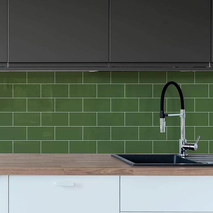 1-Pack Peel and Stick Tile Backsplash 12"X12" PVC Wall Tiles, Stick on Backsplash for Kitchen, Bathroom Tile, Fireplace Décor, Laundry Table, Stair Decals in Polished Green