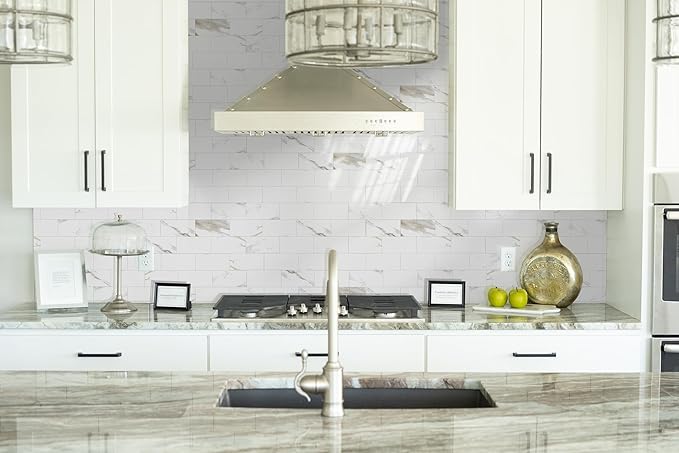 Yipscazo Peel and Stick backsplash 3 x 6 Inches 3D PVC Composite Wall Tile Stick on Backsplash Tile for Kitchen Bathroom, Laundry Room, Fireplace(Polished Marble, 160 Pieces)