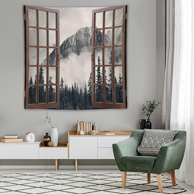 ZhiRain National Parks Landscape Tapestry Wall Hanging Canadian Smokey Mountain Cliff Outdoors Scenery Tapestries Home Decor for Living Room Bedroom Apartment Farmhouse Dorm 60"x60"