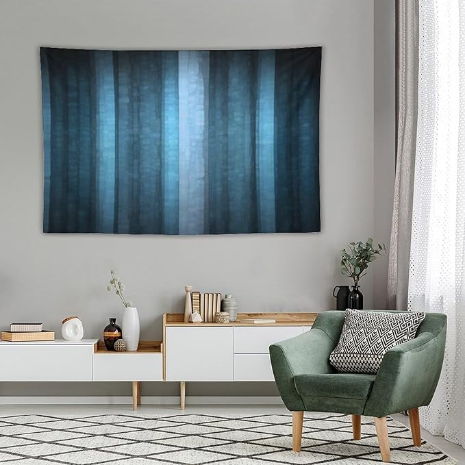 ZhiRain Blue Striped Tapestry Wall Hanging Modern Elegant Neon Blue Abstract Mosaic Glass Texture Dark Stripe Art Tapestries Home Decor for Living Room Bedroom Apartment Farmhouse 60"x90"