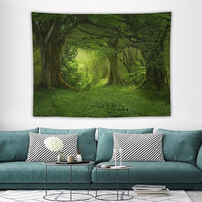 ZhiRain Landscape Forest Tapestry Wall Hanging Tropical Jungle Green Trees Foliage Woodland Nature Tapestries Home Decor for Living Room Bedroom Apartment Farmhouse Dorm 60"x80"