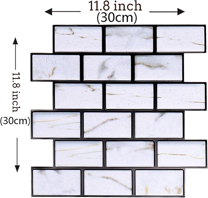 3D Wall Panels,3D Brick Wallpaper Peel and Stick,Faux Brick Wall Panel,10PCS of 11.8" x 11.8" White Brick Wallpaper Stick on Tile for Kitchen, Bedroom, Living Room,TV Background.