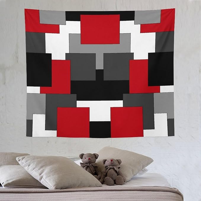 ZhiRain Red And Black Tapestry Wall Hanging Gray White Geometric Silver Dark Abstract Square Art Tapestries Home Decor for Living Room Bedroom Apartment Farmhouse Dorm 50"x60"