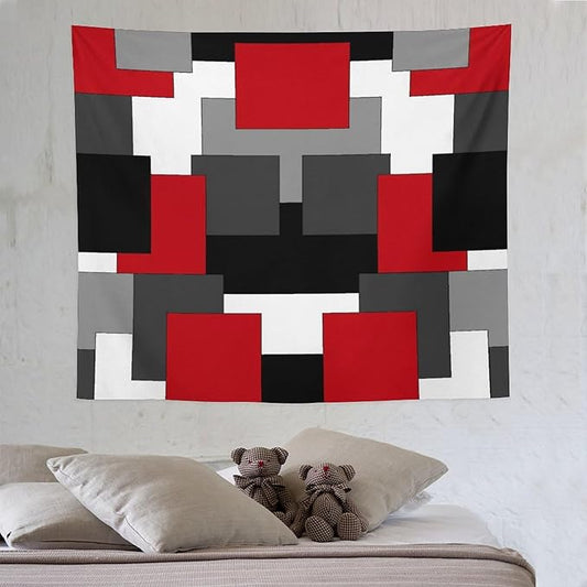 ZhiRain Red And Black Tapestry Wall Hanging Gray White Geometric Silver Dark Abstract Square Art Tapestries Home Decor for Living Room Bedroom Apartment Farmhouse Dorm 50"x60"
