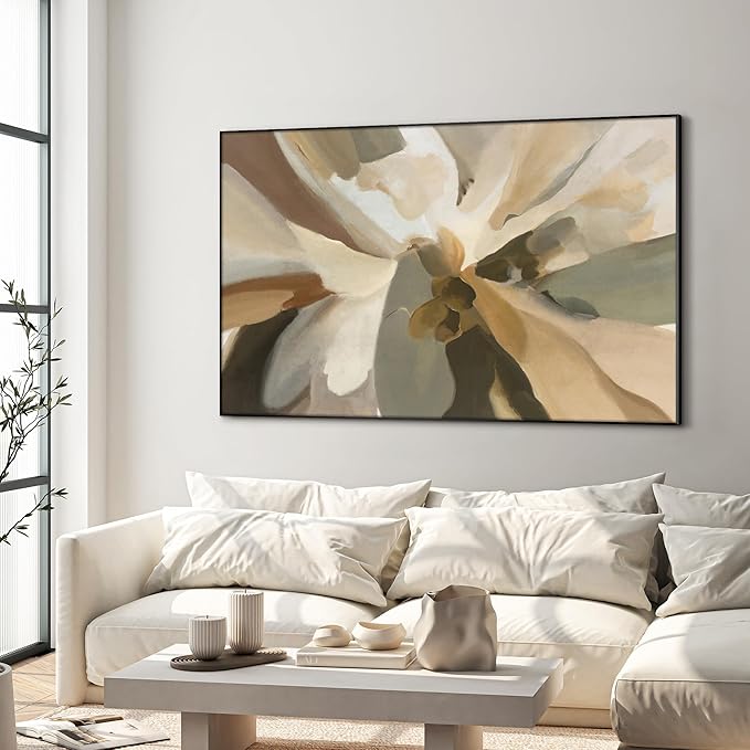 36"x60" XL Framed Wall Art - Decor Floral Earthy Tones and Soft Petals (Frame Assembly Required)