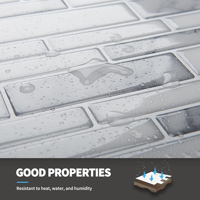 Art3d 10-Sheet Premium Stick On Kitchen Backsplash Tiles, 12"x12" Peel and Stick Self Adhesive Wall Tiles, White Marble Design