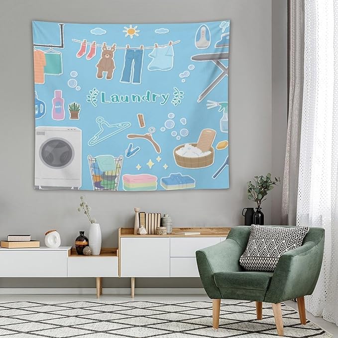 ZhiRain Laundry Room Tapestry Wall Hanging Vintage Funny Farmhouse Rustic Tapestries Home Decor for Living Room Bedroom Farmhouse Apartment Dorm 50"x60"
