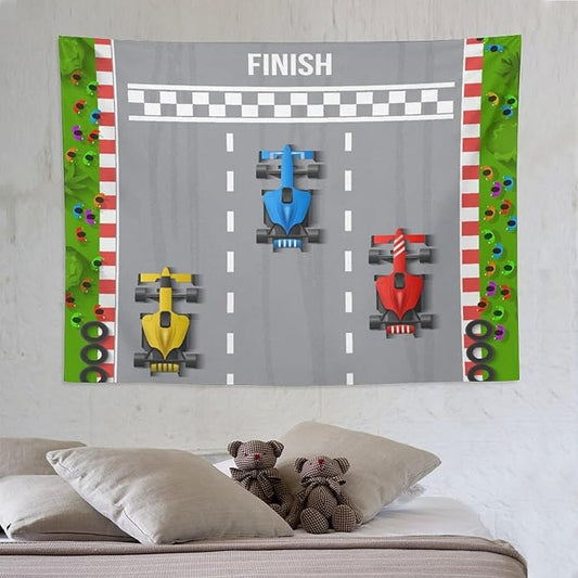 ZhiRain Youth Race Car Tapestry Wall Hanging Cartoon Racing Car Track Formula Racer Extreme Speed Sports Tapestries Home Decor for Living Room Bedroom Apartment Farmhouse Dorm 60"x80"