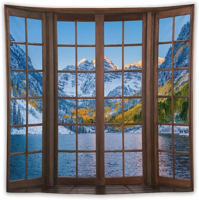 ZhiRain Snow Mountain Lake Landscape Tapestry Wall Hanging Colorado Winter Nature Scenery Tapestries Home Decor for Living Room Bedroom Apartment Farmhouse Dorm 60"x60"