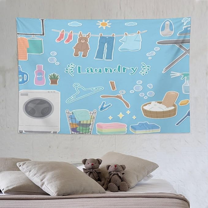ZhiRain Laundry Room Tapestry Wall Hanging Vintage Funny Farmhouse Rustic Tapestries Home Decor for Living Room Bedroom Farmhouse Apartment Dorm 60"x90"