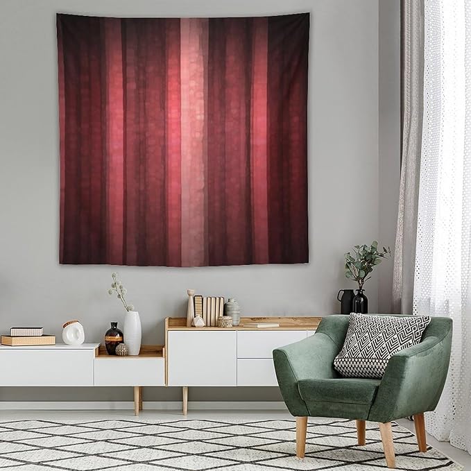 ZhiRain Red Striped Tapestry Wall Hanging Burgundy Marron Modern Vintage Abstract Mosaic Glass Texture And Dark Stripe Tapestries Home Decor for Living Room Bedroom Apartment Farmhouse 60"x60"