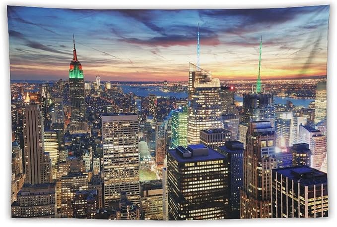 ZhiRain New York Tapestry Wall Hanging NYC Urban Skyscrapers Skyline Sunset Streets USA Architecture Tapestries Home Decor for Living Room Bedroom Apartment Farmhouse Dorm 40"x60"