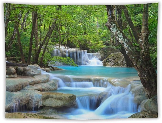 ZhiRain Waterfall Tree Tapestry Wall Hanging Natural Scenery Forest Garden Spring Stone River Tapestries Home Decor for Living Room Bedroom Apartment Farmhouse Dorm 60"x80"