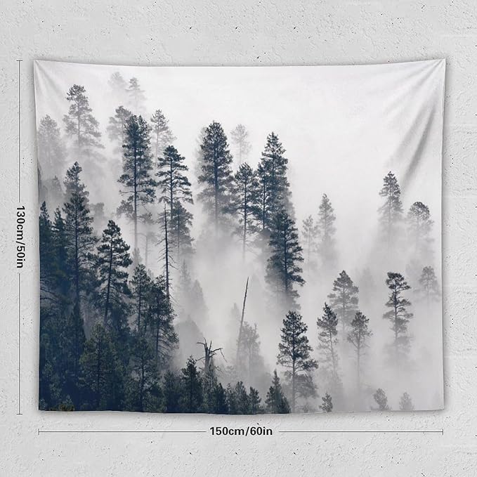 ZhiRain Misty Forest Landscape Tapestry Wall Hanging Wooden Window Forest Mountain Rustic Tapestries Home Decor for Living Room Bedroom Apartment Farmhouse Dorm 50"x60"