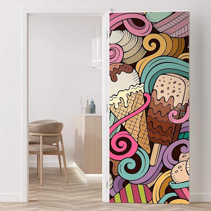 wall26 Cartoon Hand-Drawn Ice Cream Doodles Seamless Pattern Removable Wall Mural Self-Adhesive Large Wallpaper - 96x96 inches