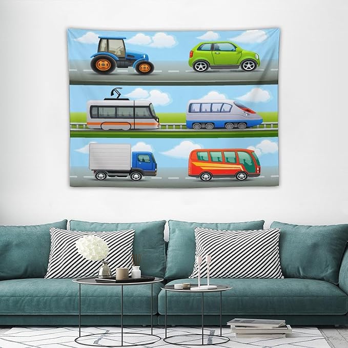 ZhiRain Construction Truck Tapestry Wall Hanging Tractor Bus Cartoon Cars Vehicle Tapestries Home Decor for Living Room Bedroom Apartment Farmhouse Dorm 30"x40"