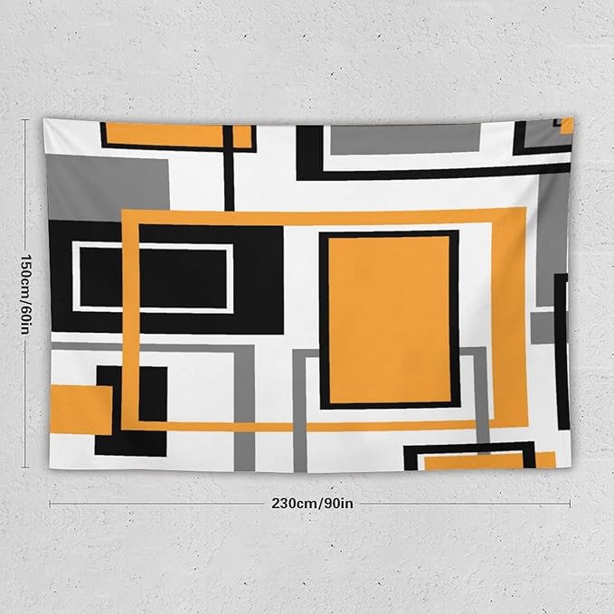 ZhiRain Modern Orange Tapestry Wall Hanging Geometric Gray Abstract Black And Grey Tapestries Home Decor for Living Room Bedroom Farmhouse Apartment Dorm 60"x90"