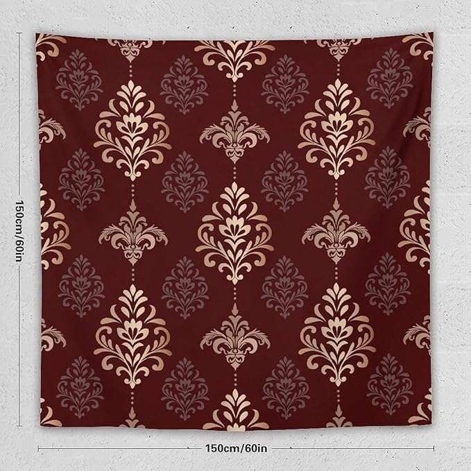 ZhiRain Vintage Damask Floral Tapestry Wall Hanging Oriental Antique Gothic Bohemia Floral Tapestries Home Decor for Living Room Bedroom Farmhouse Apartment Dorm 60"x60"