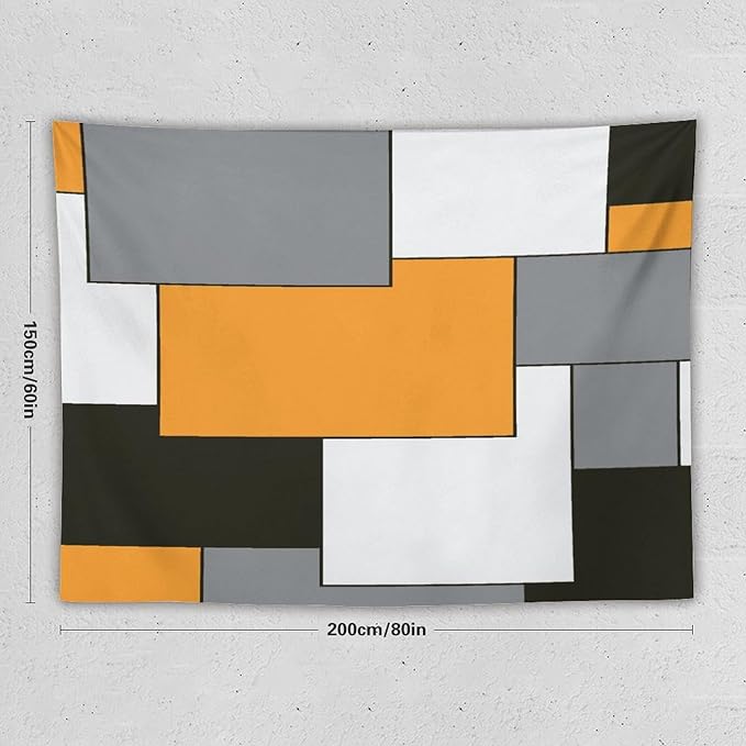 ZhiRain Modern Tapestry Wall Hanging Orange And Gray Black Tapestries Home Decor for Living Room Bedroom Farmhouse Apartment Dorm 60"x80"