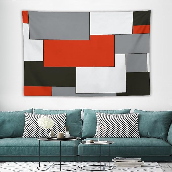 ZhiRain Red Tapestry Wall Hanging Modern Black And Gray Tapestries Home Decor for Living Room Bedroom Farmhouse Apartment Dorm 60"x90"
