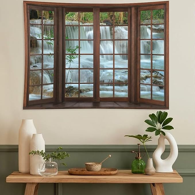 ZhiRain Nature Waterfall Landscape Tapestry Wall Hanging Forest Bamboo Garden Jungle Stream Scenery Tapestries Home Decor for Living Room Bedroom Apartment Farmhouse Dorm 60"x90"