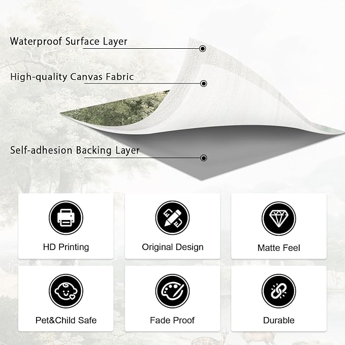 Zeeko Vintage Forest Wall Mural Peel and Stick 148"x98" Canvas Waterproof Self-Adhesive Removable Wallpaper for Bedroom Living Room Green Countryside Landscape Wall Art Decor