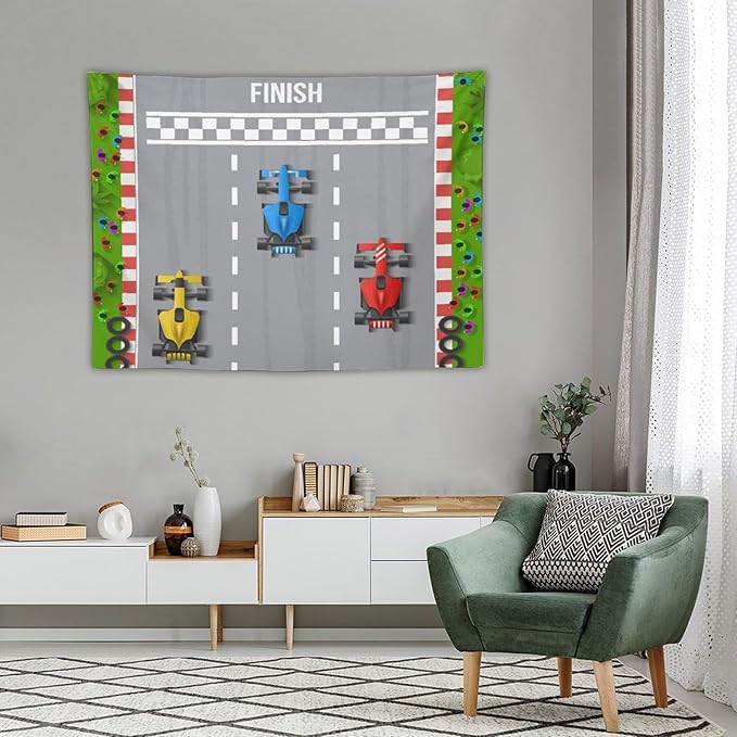 ZhiRain Youth Race Car Tapestry Wall Hanging Cartoon Racing Car Track Formula Racer Extreme Speed Sports Tapestries Home Decor for Living Room Bedroom Apartment Farmhouse Dorm 30"x40"