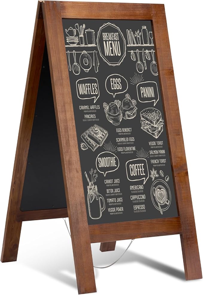 40x20 Reinforced A Frame Solid Wood Double-Sided Chalkboard Sandwich Board Sign, Chalkboard Easel Stand for Outdoor & Indoor Use, Standing Chalk Board Sign for Restaurant, Cafe, Wedding, Event
