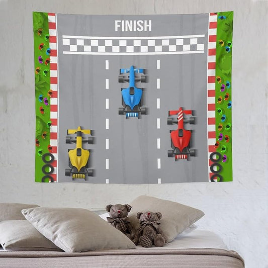 ZhiRain Youth Race Car Tapestry Wall Hanging Cartoon Racing Car Track Formula Racer Extreme Speed Sports Tapestries Home Decor for Living Room Bedroom Apartment Farmhouse Dorm 50"x60"