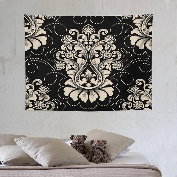 ZhiRain Damask Tapestry Wall Hanging Vintage Antique Baroque Classic Floral Elegant Chic Flower Tapestries Home Decor for Living Room Bedroom Farmhouse Apartment Dorm 30"x40"