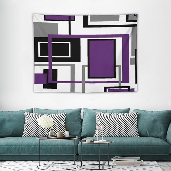 ZhiRain Purple Modern Tapestry Wall Hanging Geometric Purple Gray Black Tapestries Home Decor for Living Room Bedroom Farmhouse Apartment Dorm 30"x40"