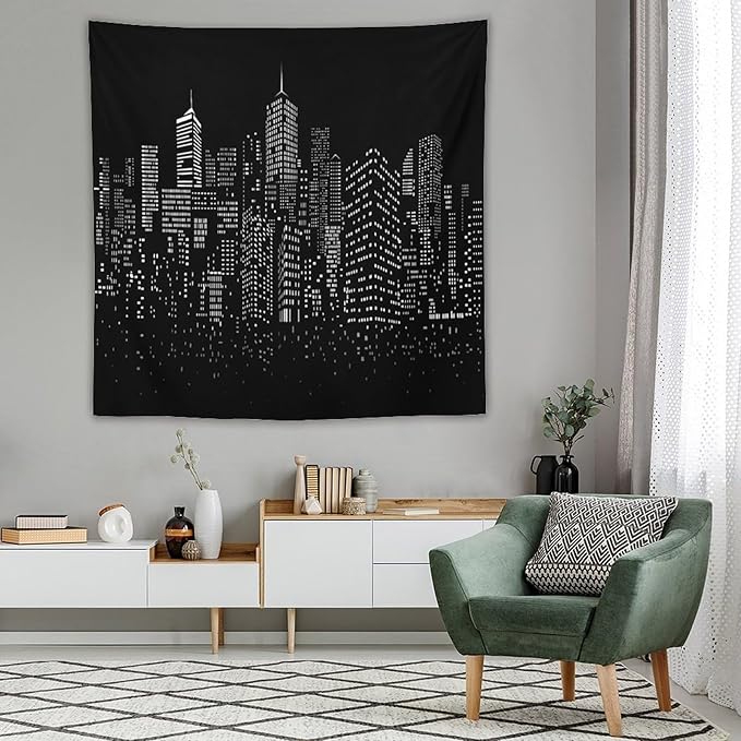 ZhiRain New York City Landscape Tapestry Wall Hanging Black Night America Modern Cityscape Tapestries Home Decor for Living Room Bedroom Apartment Farmhouse Dorm 60"x60"