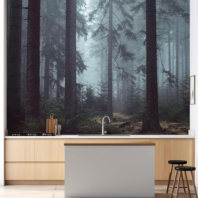 wall26 Foggy Pin Forest Removable Wall Mural | Self-Adhesive Large Wallpaper - 48x72 inches