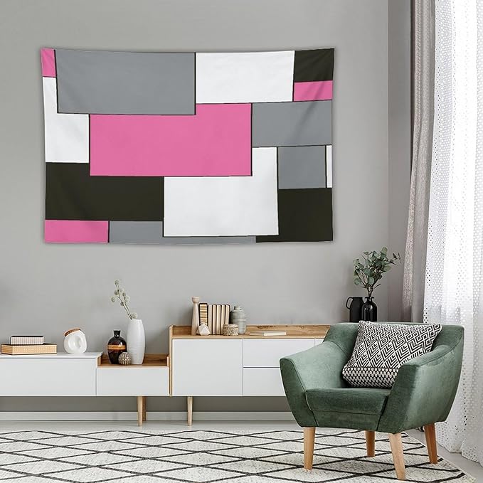ZhiRain Modern Pink Tapestry Wall Hanging Pink And Gray Black Tapestries Home Decor for Living Room Bedroom Farmhouse Apartment Dorm 60"x90"