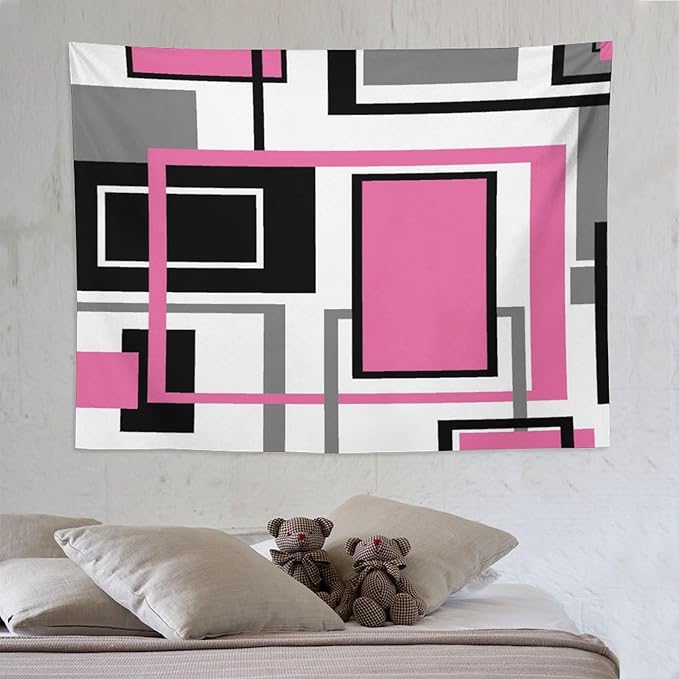 ZhiRain Modern Pink Tapestry Wall Hanging Geometric Pink Gray Black Tapestries Home Decor for Living Room Bedroom Farmhouse Apartment Dorm 60"x80"