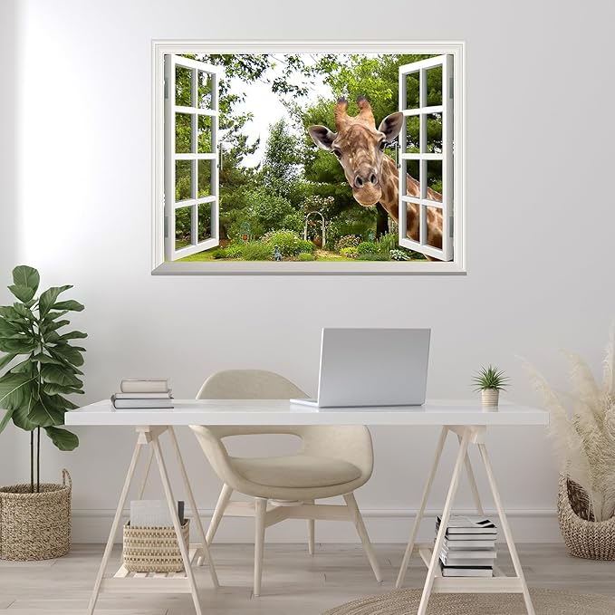 wall26 Creative Wall Sticker - A Curious Giraffe Sticking Its Head into an Open Window Cute Funny Wall Mural 36 inchx48 inch