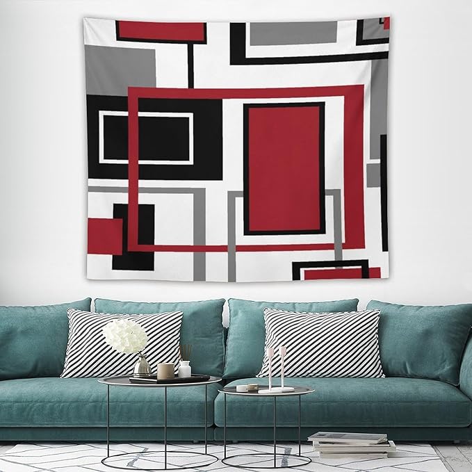 ZhiRain Red Modern Tapestry Wall Hanging Red Geometric Gray Black And Red Tapestries Home Decor for Living Room Bedroom Farmhouse Apartment Dorm 50"x60"