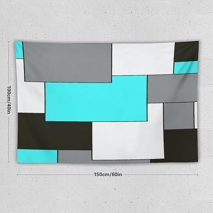 ZhiRain Modern Tapestry Wall Hanging Teal Turquoise And Gray Black Tapestries Home Decor for Living Room Bedroom Farmhouse Apartment Dorm 40"x60"