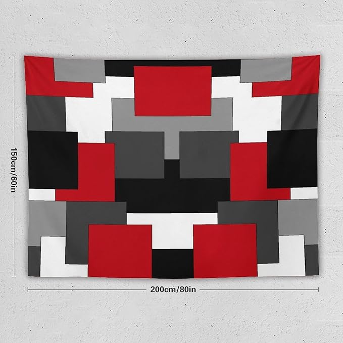 ZhiRain Red And Black Tapestry Wall Hanging Gray White Geometric Silver Dark Abstract Square Art Tapestries Home Decor for Living Room Bedroom Apartment Farmhouse Dorm 60"x80"