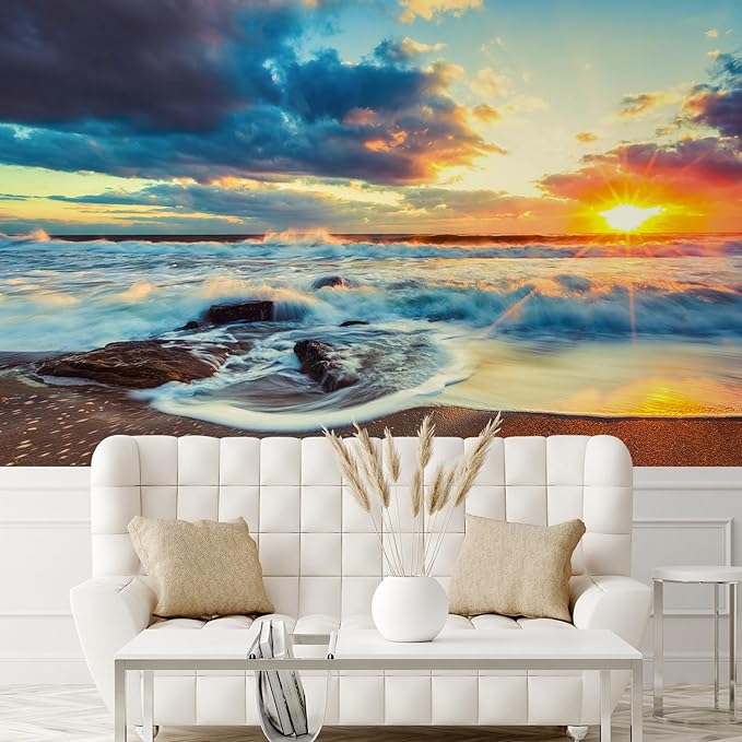 wall26 Beautiful Cloudscape Over The Sea, Sunrise Shot Removable Wall Mural Self-Adhesive Large Wallpaper - 48x72 inches