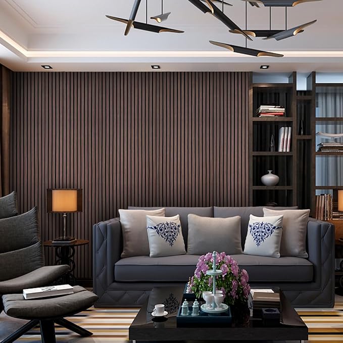 YLL YLL Wood Wall Panels Acoustic Wall Panels for Interior Wall Decoration Two 94.68" x 12.79" Wood Slat Paneling 3D soundproof Wall Panels Dark Walnut
