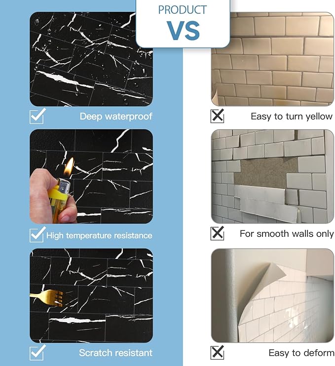 1-Pack Peel and Stick Tile Backsplash 12"X12" PVC Wall Tiles, Stick on Backsplash for Kitchen, Bathroom Tile, Fireplace Décor, Laundry Table, Stair Decals in Black Rocks