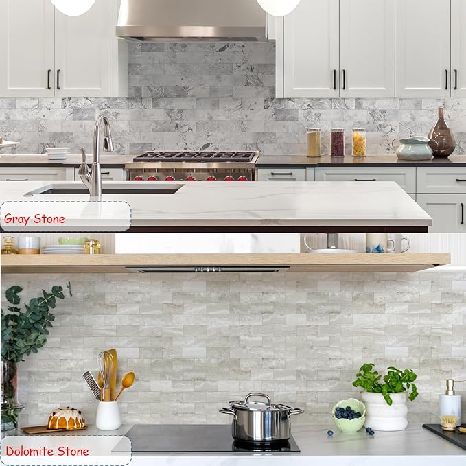 10-Pack Peel and Stick Tile Backsplash 12"X12" PVC Wall Tiles, Stick on Backsplash for Kitchen, Bathroom Tile, Fireplace Décor, Laundry Table, Stair Decals in Vintage Polished Gray