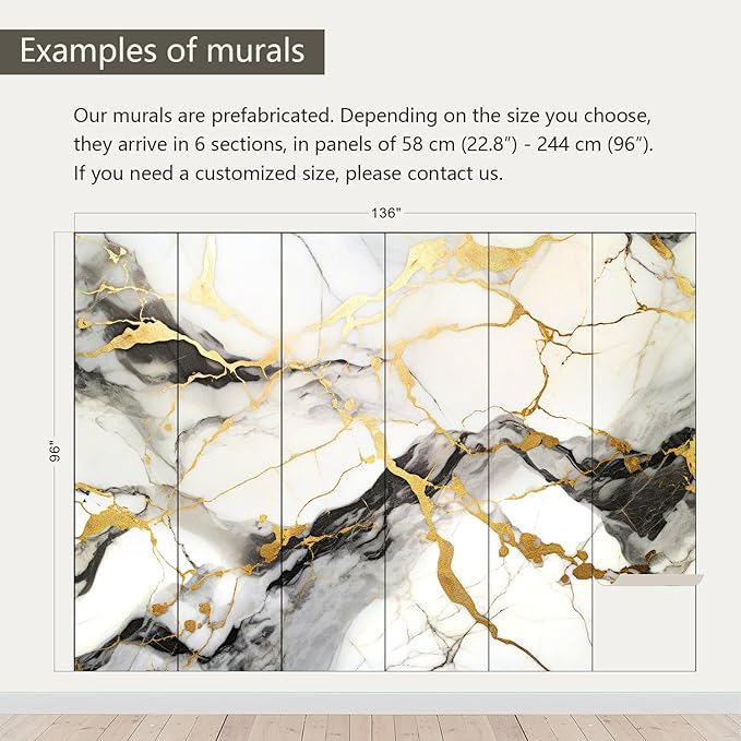 AFZEVEB-Black and Gold Marble Wallpaper Wall murals for Bedroom 136"x96" (Not Peel and Stick)