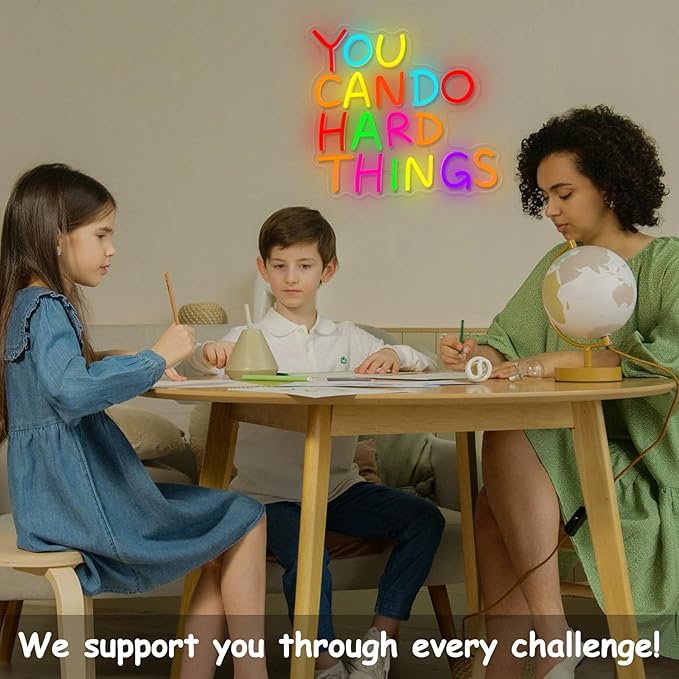 You Can Do Hard Things Neon Sign,Motivational LED Signs for Wall Decor,USB Powered Dimmable Neon Light for Classroom Office Library Kids Wall Art Bedroom Game Room Birthday Party Backdrop Decoration