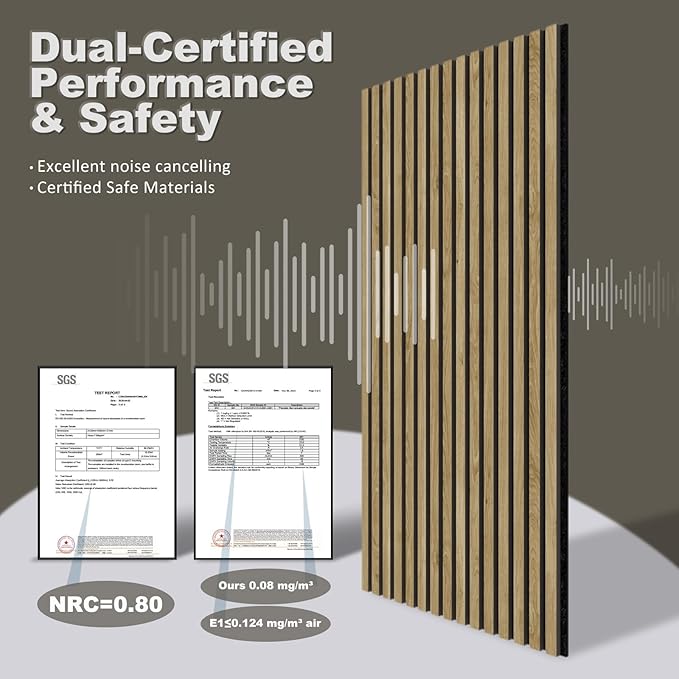 Acoustic Wall Panels, 2 Pack Wood Slat Wall Panel, Soundproof Wall Panels, 3D Textured Wall Decor for Ceiling and Wall, 23.6" x 47.2", in Walnut Finish